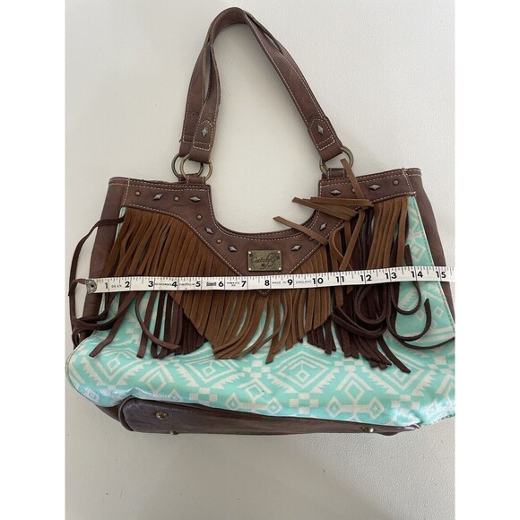 Catchfly concealed carry leather fringe Aztec print shoulder Purse Western - Picture 5 of 13